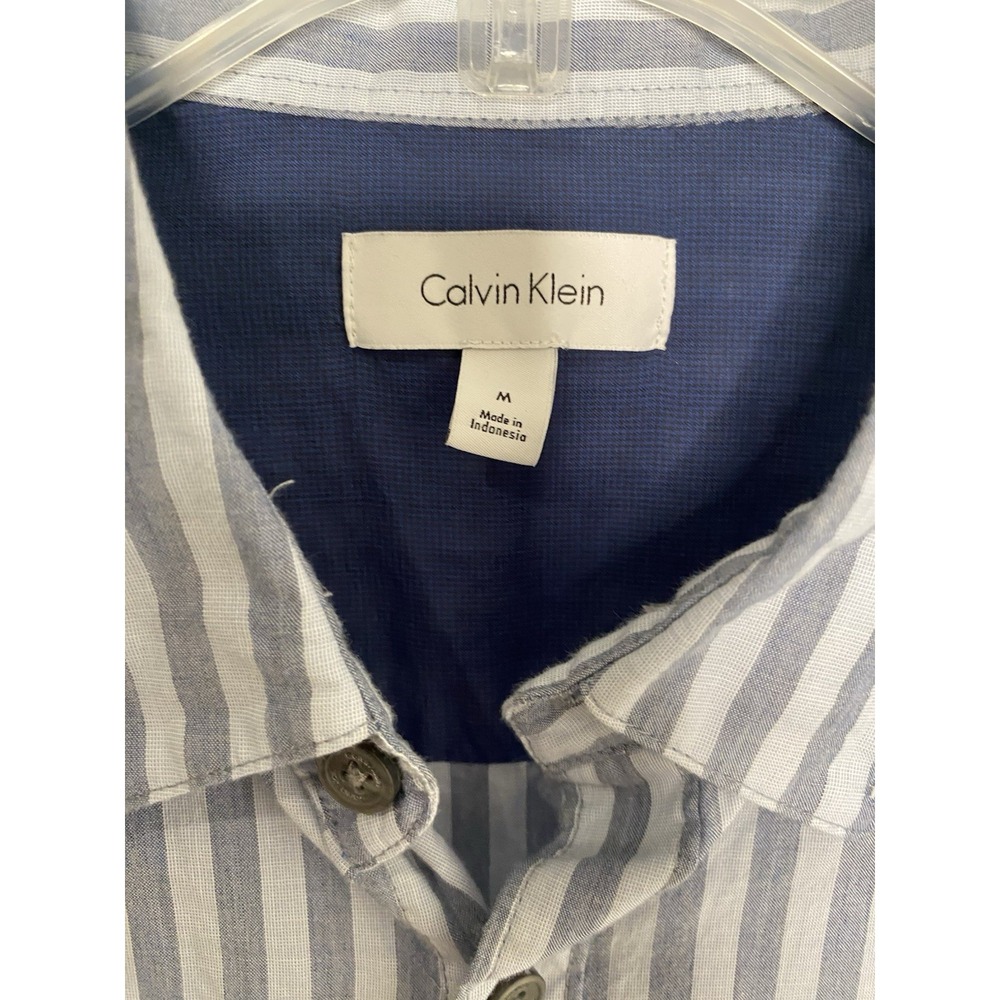 Calvin Klein Men's Medium Long Sleeve Blue Striped Button Down Shirt - Picture 3 of 7